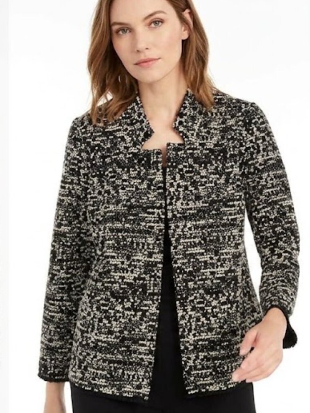 Alfani Women’s Open Front Blazer Jacket Black Cream Size XL Business Casual